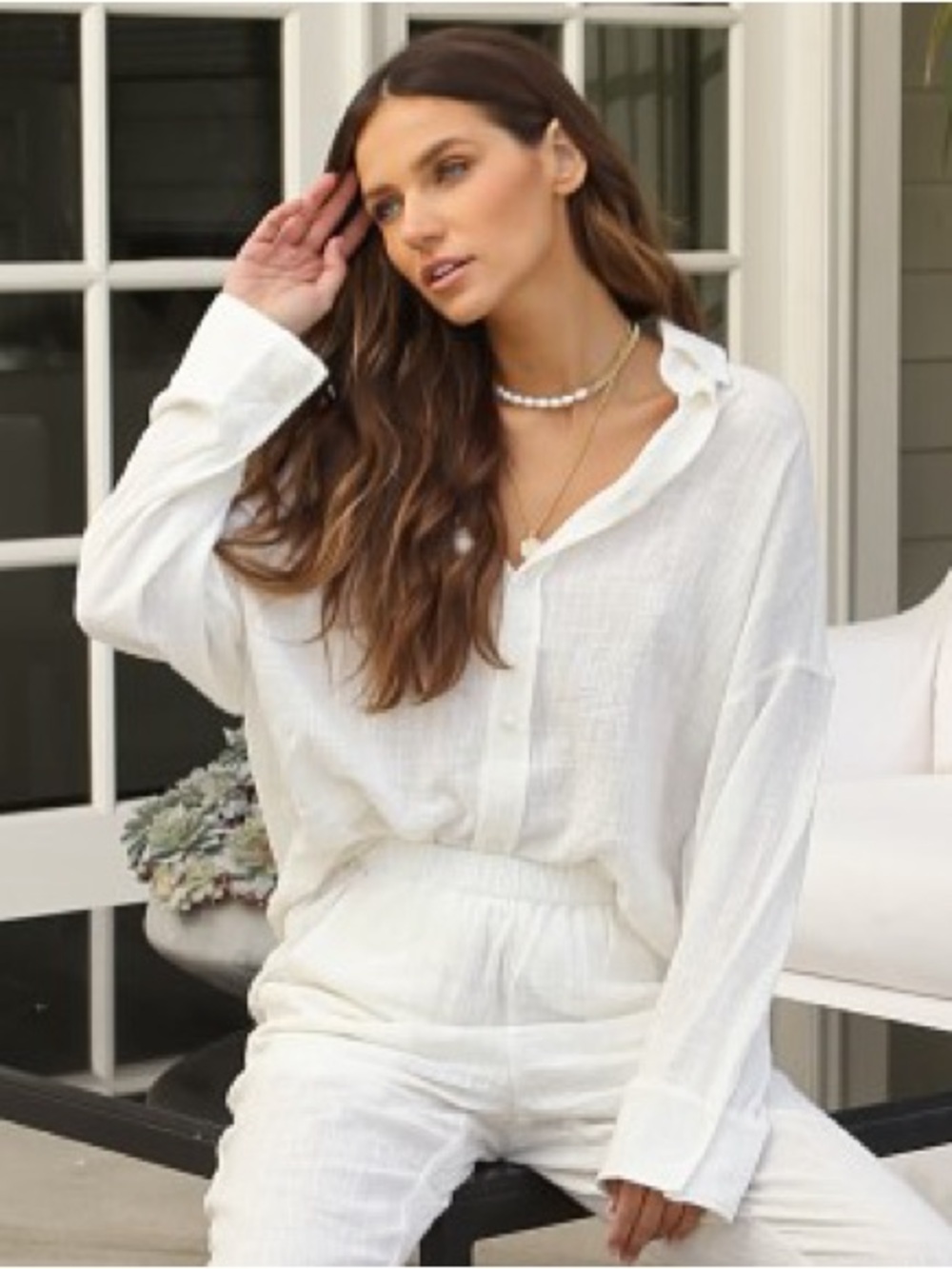 Indah Body Como Oversized Button Up Shirt Ivory